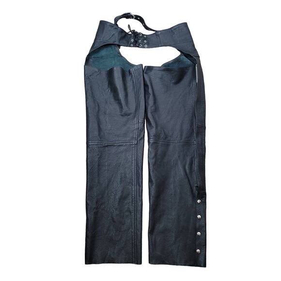 River Road Black Adjustable Leather Motorcycle Chaps Men's XXXL - Picture 2 of 4